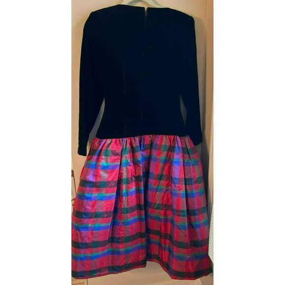 Vintage AJ Bari Womens Velvet Taffeta 1980s Holiday Dress Size 6 Red Plaid Class - Picture 7 of 8